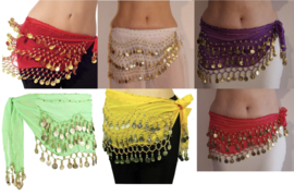 Basic bellydance hipbelt 7 different colors RED WHITE GREEN FUCHSIA PURPLE - Foulard de danse orientale aux sequins DORÉS