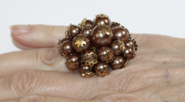 One size adaptable size - GOLDEN flower beaded ring XL