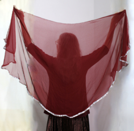 BURGUNDY WINERED chiffon veil, halfcircle, SILVER band rimmed