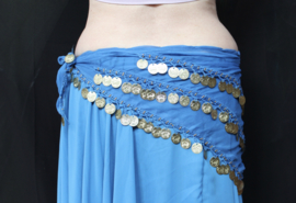 One size - Basic bellydance coinbelt triangle  BLUE, GOLD decorated - Foulard à sequins dorés triangulaire pour la danse orientale BLEU DORÉ