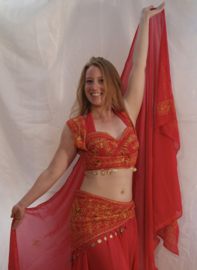 5-delig Indian Gypsy kostuum met borduursel ROOD, ZWART - BELLYWOOD