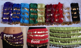 Buikdansgordel chiffon met rijen muntjes G59 PAARS BLAUW GROEN LIME ROOD WIT ZWART ROZE- G59