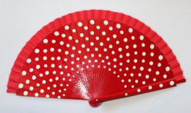 Spanish RED fan WHITE polka dots decorated - Éventail ROUGE BLANC