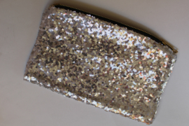 Fully sequinned glitter purse SILVER, with zipper for make up or party outfit 24 cm x 15 cm - petite sacoche paillettée couleur ARGENTÉE