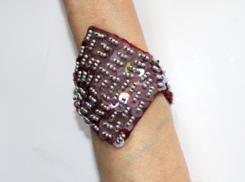 Pailletten en kralen armband PAARS PRUIM PLUM - 22 cm