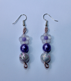 Lightweight flower Earrings PURPLE and marble balloons decorated, BLUE or PURPLE flower