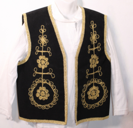 10-12 years old (size 158) - Boy's Waistcoat BLACK velvet, GOLD embroidered and GOLDEN band rimmed