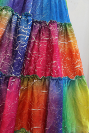 FLUO NEON MULTICOLOR Regenboog set, Gipsy set 2 delig : strokenrok + knooptopje - XS S M - Gypsy costume, Rainbow set, 2-piece FLUORESCENT MULTICOLOR : ruffled skirt + tie top