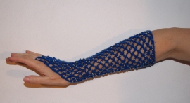 H4-g - Extra Small, Small, Medium - 1 glove ROYAL BLUE crocheted,  GOLDEN beads decoration