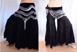 M, L, XL, XXL - Tribal fusion ruffled pants BLACK - Pantalon tribal ATS cotton NOIR très large