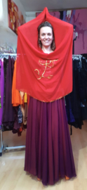 RODE, rechthoekige chiffon sluier met GOUDEN paillettenversiering - 180 cm x 105 cm