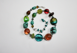 Bohemian hippy chick, Boho hippy chique TURQUOISE BLUE, GREEN and AMBER color beaded necklace