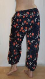 one size 36/38/40 - Saroual - Harempants NAVY BLUE RED roses