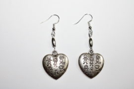 Playful hearts Earrings SILVER COLORED, children girl boy dog encarved