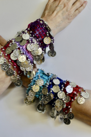 ZILVEREN Muntjes armband glimmertjes ROOD, BLAUW, FUCHSIA, GOUD, PAARS, TURQUOISE, ROZE, ZWART, WIT - Small Medium