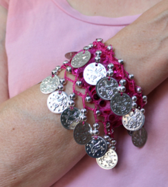 ZILVEREN Muntjes armband glimmertjes ROOD, BLAUW, FUCHSIA, GOUD, PAARS, TURQUOISE, ROZE, ZWART, WIT - Small Medium