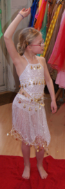 Buikdanskostuum met muntjes meisjes 3-delig : topje, hoofdbandje en ROKJE (4-8 jaar) WIT- 3-piece Girls Bellydance costume WHITE