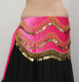 GXXXL FUCHSIA GOLD Bellydance velvet coinbelt - GXXXL FUCHSIA OR ceinture danse orientale