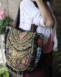 One of a kind, richely embroidered Banjari Indian Bohemian Bag BLACK5 GOLD