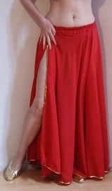 one size - High slit RED chiffon bellydance skirt  SILVER sequin rimmed