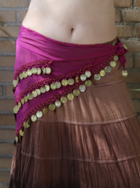 One size fits L, XL up to XXL - Basic bellydance coinbelt triangle CYCLAMEN PINK, GOLD decorated