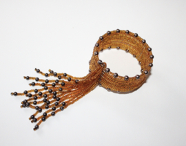 one size - Beaded bracelet GOLD with beaded fringe