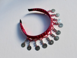 Diadeem haarband FUCHSIA met ZILVEREN muntjes en kraaltjes Tiara voor meisjes en dames - one size