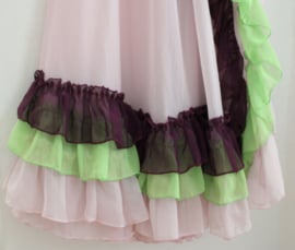 Transparante rushes rok met hoge split LICHT ROZE, LIME LICHT GROEN, AUBERGINE + Samba rushes / roesjes mouwtjes  - one size