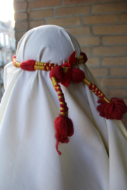 Saudi oil sheikh head gear : white shawl + headband RED GOLDEN-YELLOW