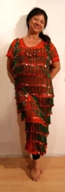 Collectors item - Khairiyya Maazin Ghaziyya fringe dress ORANGE-RED GREEN