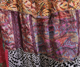 one size - Wrap and tie 2-layer GOLDEN BROWN PURPLE silk skirt with kashmir symbols
