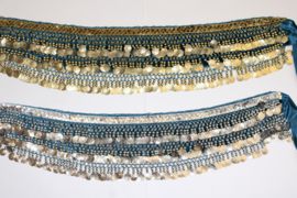 AQUA GREEN coinbelt for bellydancing abundantly decorated with GOLDEN / SILVER beads - GG Aqua Green - one size fits S, M, Small, Medium