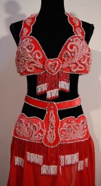 Bellydance costume Egypt "Valentine" RED WHITE size 40/42 with waistband