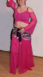 Crop top FUCHSIA BRIGHT PINK - one size - Top manches voilées de danse orientale FUCHSIA