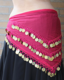 One size fits all - Basic bellydance coinbelt triangle  FUCHSIA PINKISH-RED, GOLD decorated