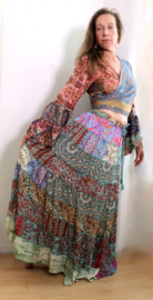 MULTICOLOR zijden wikkeltopje nr3 met ruches aan de mouwen en GOUD opdruk, India dessin - one size fits XS, S, M, L, XL