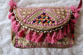 23cm x 13 cm x 6cm - One of a kind Bohemian hippy chic purse patchwork PINK8 GOLD