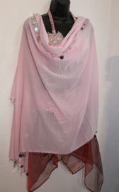 LIGHT PINK rectangular chiffon veil, SILVER sequins and coins rimmed - Voile rectangulaire chiffon ROSE CLAIRE