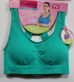 Small/Medium - Sleeveless stretch top  FUCHSIA / BRIGHT PINK, AQUA GREEN, crossed straps on the back - Top sportif élastiqué bandes croisées sur le dos