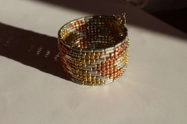 One 3-colors Flexible, Beaded bracelet  GOLD, SILVER and BRASS color with Pharaonic design