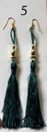 Tassel Earrings, WHITE, AQUA GREEN, GOLD, beads decorated - Boucles d'oreilles franges