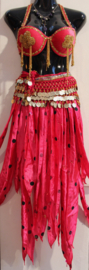 38-Points skirt FUCHSIA BRIGHT PINK satin, polka dot and sequins decorated - Jupe ROSE  FUCHSIA 38 pointes