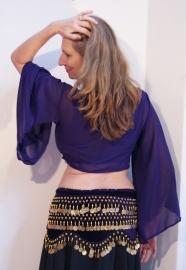 INDIGO Chiffon tie top, "bat top" with very wide sleeves PURPLE SLIGHTLY TRANSPARENT -  Top Papillon : Top manches très larges en chiffon VIOLET FONCÉ