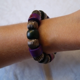 Bohemian Ibiza big beads bracelet BLACK PURPLE SILVER color