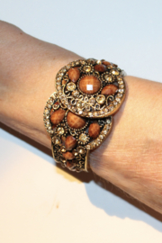 Small Medium - Filigree crystal deco GOLDEN BROWN Glitter hinge bracelet -  Bracelet charnière BRUN DORÉ étincelant