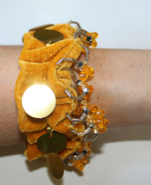 1 pair of Anklets / upper arm bracelets GOLDEN velvet, GOLDEN beads and coins decorated