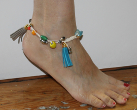 XL - Anklet "the Naturals" OFF WHITE with MULTICOLOR beads and tassels