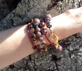 Spiral Beaded bracelet Ibiza fashion style SHADES OF BROWN, SILVER color