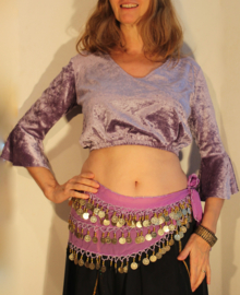 Bloesje / choli-top met elastiek onder de buste en 3/4 mouwen LILA / LICHT PAARS  fluweel  - Medium M /L / XL  Large