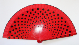 Spanish RED fan BLACK polka dots decorated - Éventail ROUGE NOIR